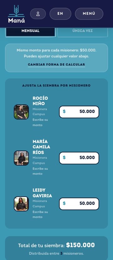 Pantallazo de varios misioneros 4: Opción 2: mismo monto rápido