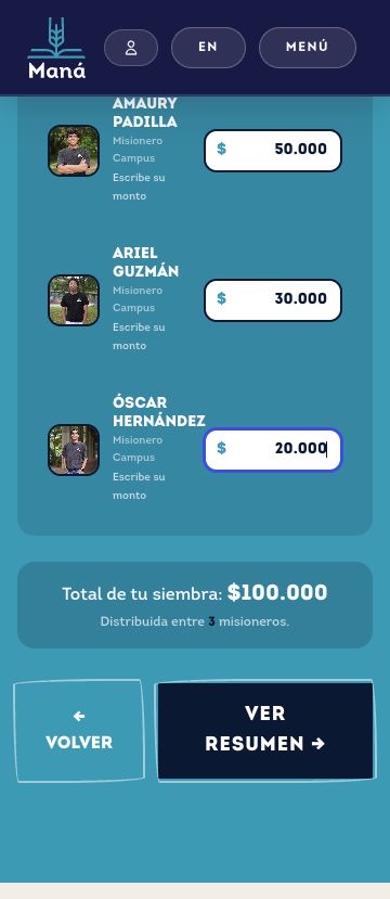 Pantallazo de varios misioneros 5: Opción 3: monto manual